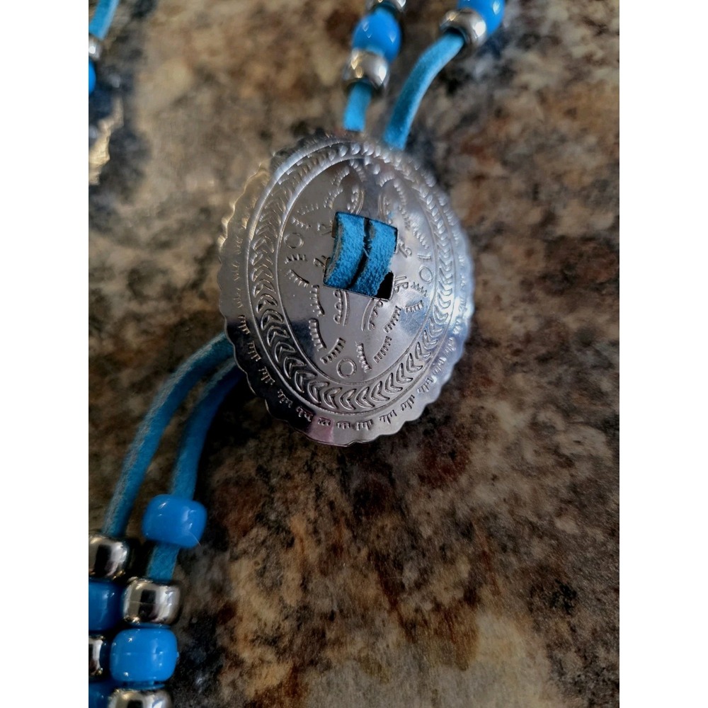 Vtg Necklace Southwestern Bolo Style w/SilvertoneThunderbirds Medallions/beads - Picture 4 of 5
